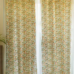 URBAN SPACE White & Mustard Yellow 2-Pieces Floral Cotton Door Curtains-20