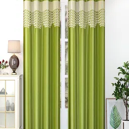Homefab India Green & Beige Set of 2 Long Door Curtain-42
