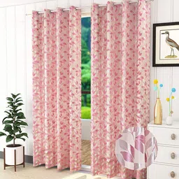 Fresh From Loom Pink & Grey Set of 2 Room Darkening Door Curtain-34