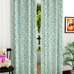 Fresh From Loom Turquoise Blue & Silver-Toned Set of 2 Room Darkening Long Door Curtain-18