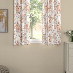 ROSARA HOME White & Orange Set of 2 Floral Window Curtain-30