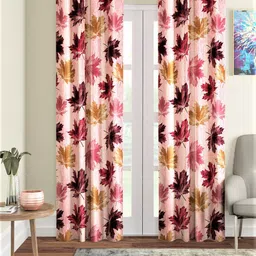 Home Sizzler Maroon & Pink Set of 2 Floral Door Curtain-36