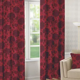 Raymond Home Maroon 2 Pcs Floral Woven Design Door Curtains-31