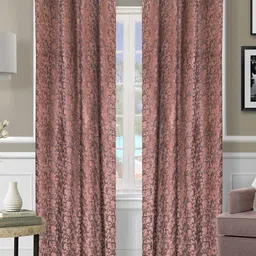 ROMEE Brown Set of 2 Room Darkening Printed Long Door Curtains-71