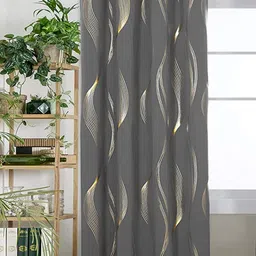 URBAN SPACE Gold Foil Grey & Gold-Toned Printed Black Out Door Curtain-image-93