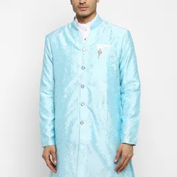 ROYAL KURTA Men Blue Ethnic Motifs Jacquard Kurta-picture-49