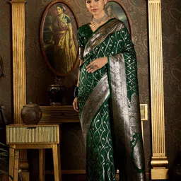 Sangria Ethnic Motifs Woven Design Banarasi Saree With Blouse-image-94