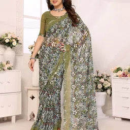 Ambuja International Floral Printed Mirror Work Pure Georgette Saree-picture-13