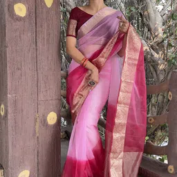 DIVASTRI Ombre Dyed Organza Leheriya Saree-image-87