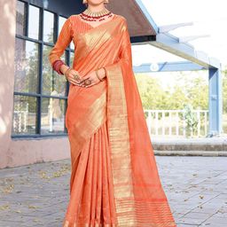 Anouk Orange Solid Zari Organza Saree-89