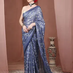 JUST FASHION Batik Zari Block Print Saree-picture-42