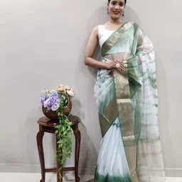 DIVASTRI Tie and Dye Zari Organza Saree-image-36