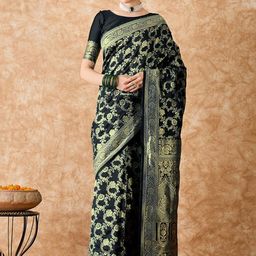 HERE&NOW Woven Design Zari Silk Blend Banarasi Saree-image-56