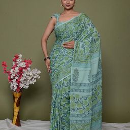 Shivanya  Handicrafts Floral Pure Cotton Block Print Saree-43
