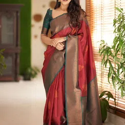 LIMDO Ethnic Motifs Woven Design Zari Pure Silk Kanjeevaram Saree-picture-36