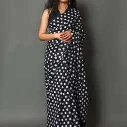 BUTA BUTI Black & White Polka Dots Print Pure Cotton Saree-picture-25