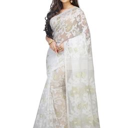 BENGAL HANDLOOM Floral Woven Design Silk Cotton Jamdani Saree-image-92