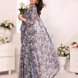 Ambuja International Floral Printed Mirror Work Pure Georgette Saree-picture-18