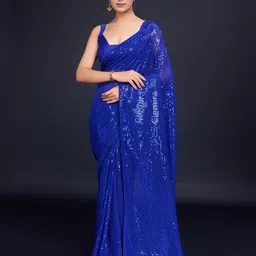 CLEMIRA Embellished Sequinned Pure Georgette Saree-picture-32