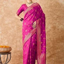 HERE&NOW Woven Design Beads and Stones Fusion Banarasi Saree-image-0