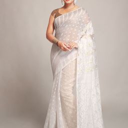 BENGAL HANDLOOM Ethnic Motifs Woven Design Silk Cotton Jamdani Saree-31