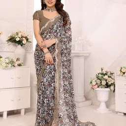 The Textile Hub Floral Mirror Work Pure Georgette Saree-picture-36