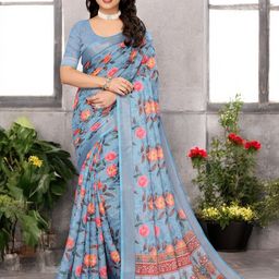 Ambuja International Floral Zari Pure Linen Designer Saree-49
