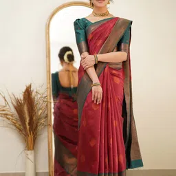 LIMDO Ethnic Motifs Woven Design Zari Pure Silk Kanjeevaram Saree-25