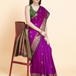 RAJ DHARMA SILK Ethnic Motif Woven Design Zari Silk Banarasi Saree-46