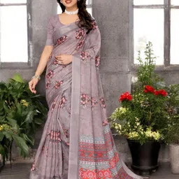 The Textile Hub Floral Pure Linen Saree-picture-37