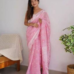 ZIBLON Ethnic Motifs Zari Banarasi Saree-image-61