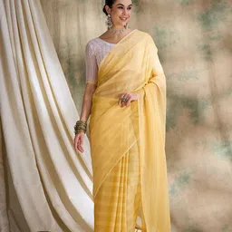 HERE&NOW Embellished Zari Silk Blend Fusion Banarasi Saree-image-22