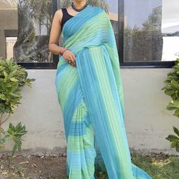 Mitera Striped Zari Pure Chiffon Ready to Wear Saree-image-58
