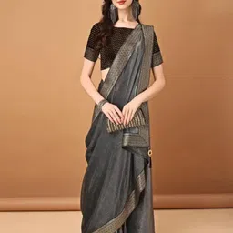 VRAGI Solid Kanjeevaram Saree with Blouse Piece-image-22