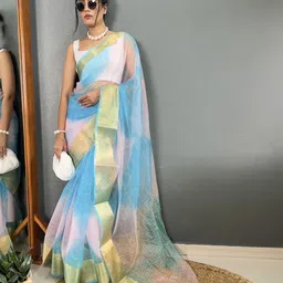 Mitera Ombre Zari Organza Leheriya Saree-image-33