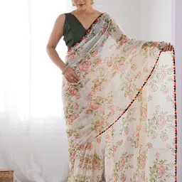 KALINI Floral Sequinned Poly Georgette Heavy Work Saree-26