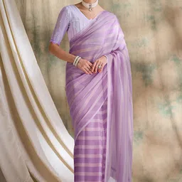HERE&NOW Striped Sequinned Fusion Banarasi Saree-image-82