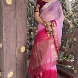 Mitera Ombre Zari Organza Leheriya Saree-image-31