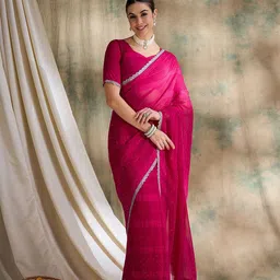 HERE&NOW Embellished Beads and Stones Fusion Banarasi Saree-image-15