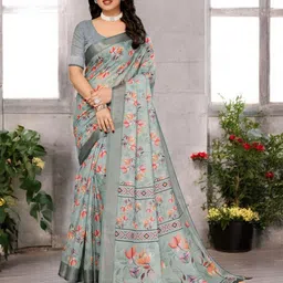 The Textile Hub Floral Printed Pure Linen Saree-picture-21