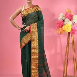 Charukriti Ethnic Motifs Zari Woven Design Pure Cotton Taant Saree-42