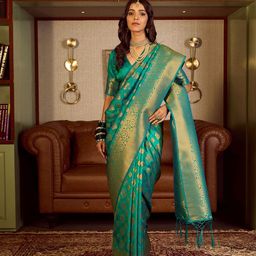 Dori Ethnic Motifs Zari Silk Blend Banarasi Saree-image-95