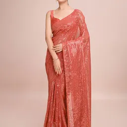CLEMIRA Embellished Sequinned Pure Georgette Saree-picture-20