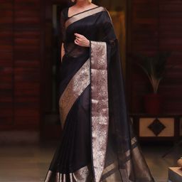 Mitera Ethnic Motifs Zari Organza Kanjeevaram Saree-14