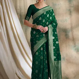 HERE&NOW Ethnic Motifs Woven Design Fusion Banarasi Saree-16