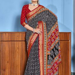 Anouk Ethnic Motifs Printed Woven Design Zari Pure Cotton Block Print Saree-16