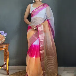 DIVASTRI Ombre Zari Organza Leheriya Saree-image-21