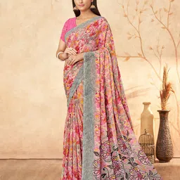 Reboot Fashions Floral Pure Georgette Saree-image-79