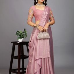 Rhey Solid Saree with Embroidered Work Blouse-image-74