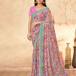 Reboot Fashions Floral Pure Georgette Saree-image-76